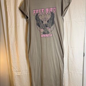 FREE BIRD America Graphic Midi Dress - Olive with Pink Print